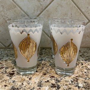 Vintage MCM gold frosted 5 1/4” bar ware/ glasses set of 4